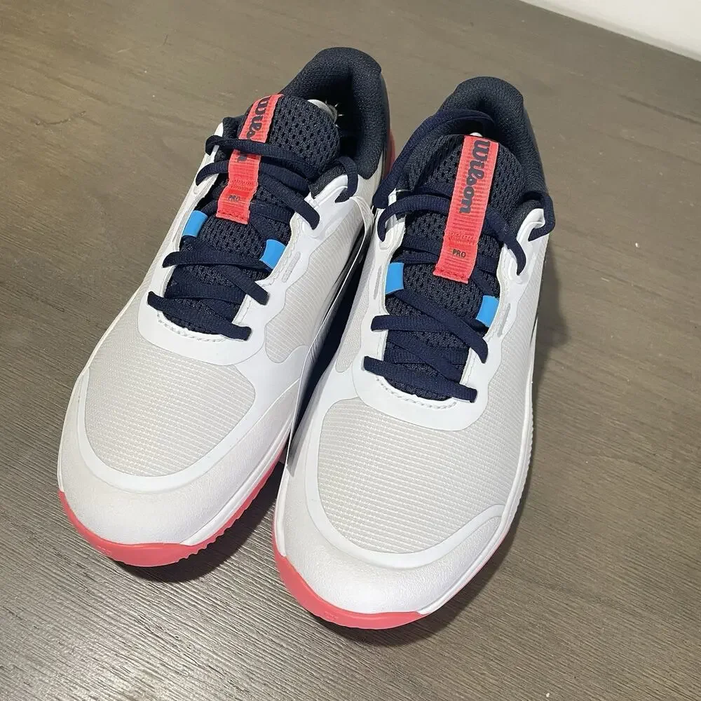 Wilson Womens Size 7.5 Tennis Shoes NEW White Navy Blue Salmon Intrigue Pro